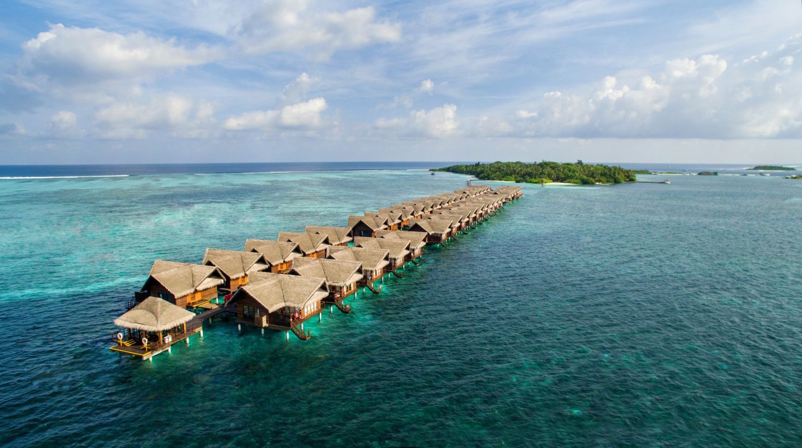 Aerial view of the overwater villas