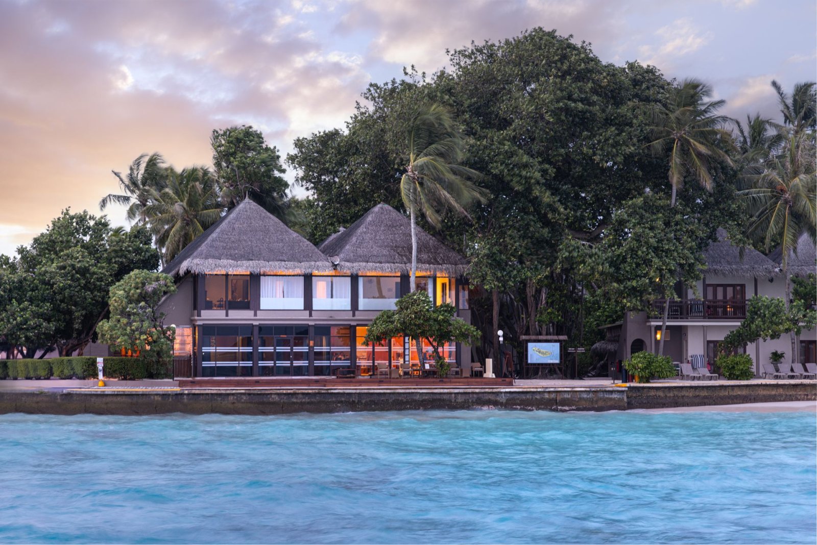 Spa building at dusk