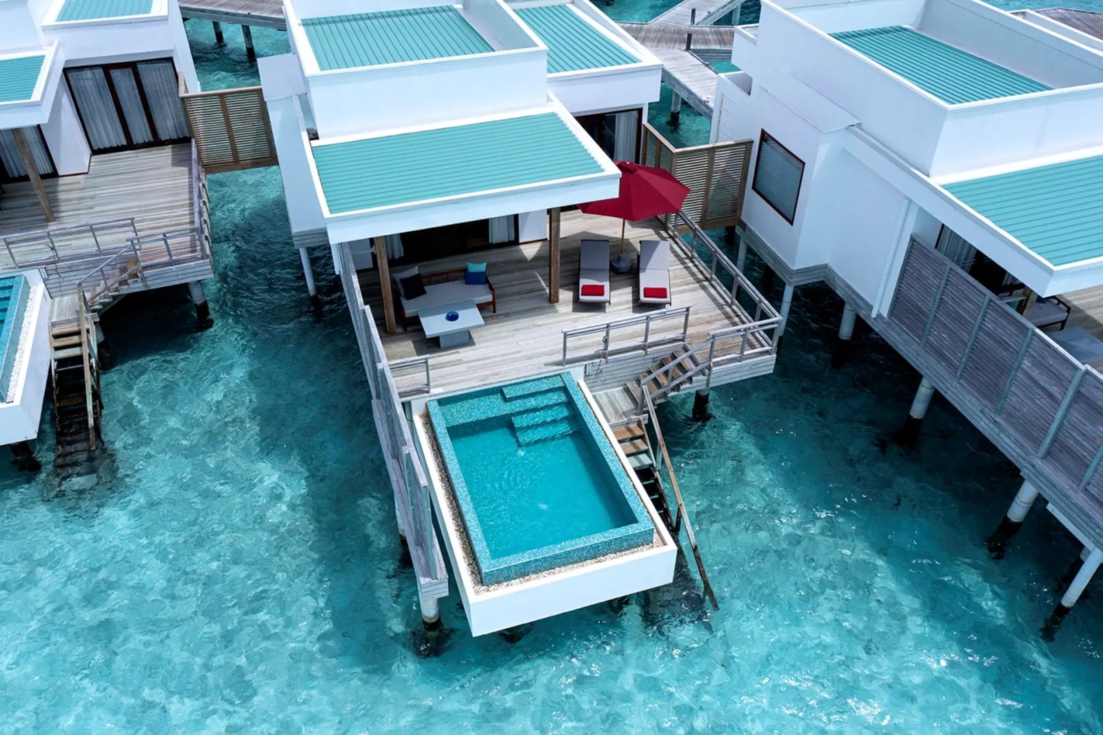 Overwater villas from above