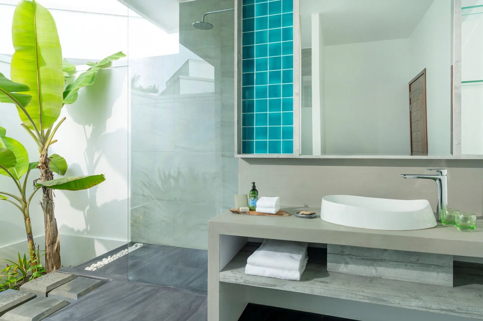 Bathroom vanity and shower
