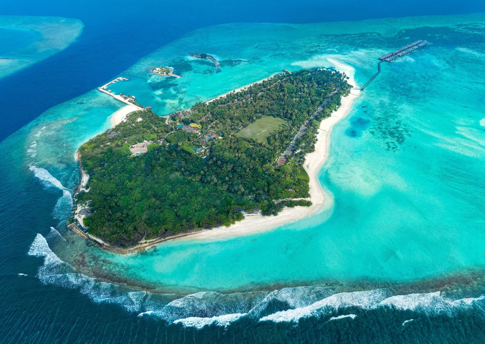 Aerial view of Hudhuran Fushi island and its lagoon
