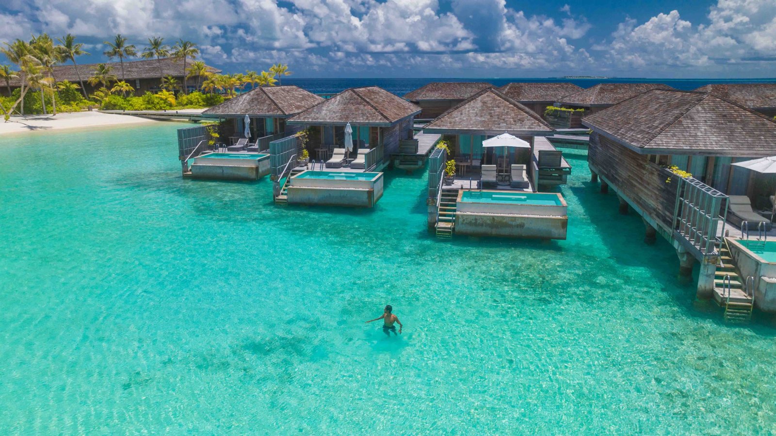 Aerial view of the overwater villas