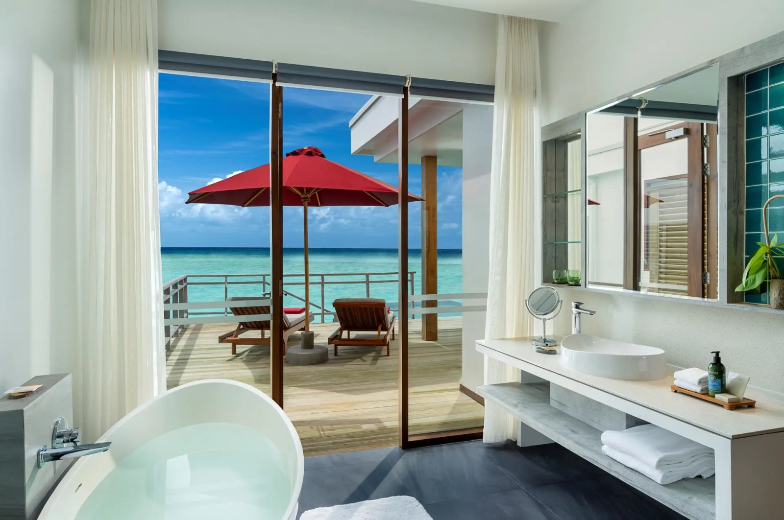 Bathtub with lagoon view