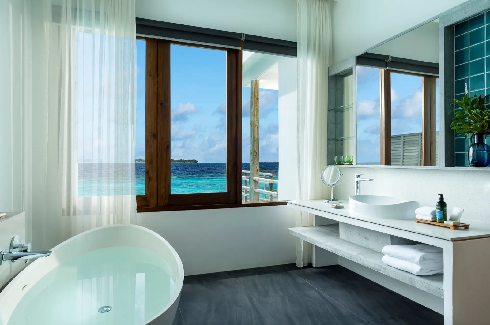 Bathtub with lagoon view
