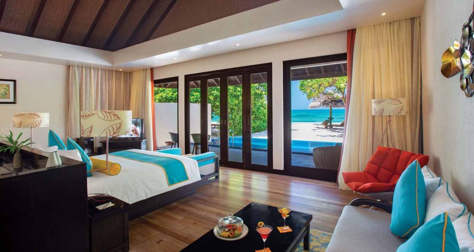 Bedroom with pool view