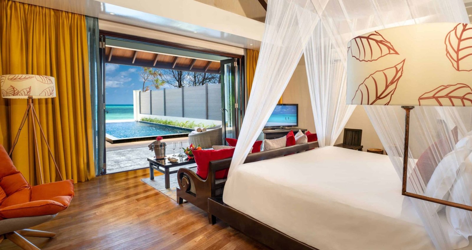 Bedroom with pool view