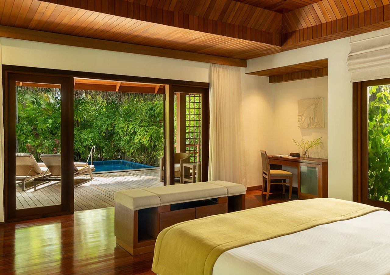 Bedroom with pool view