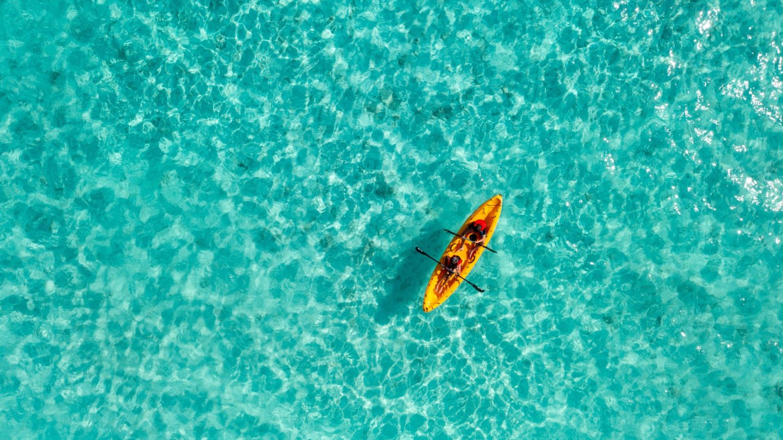 Aerial view of a kayak in the lagoon