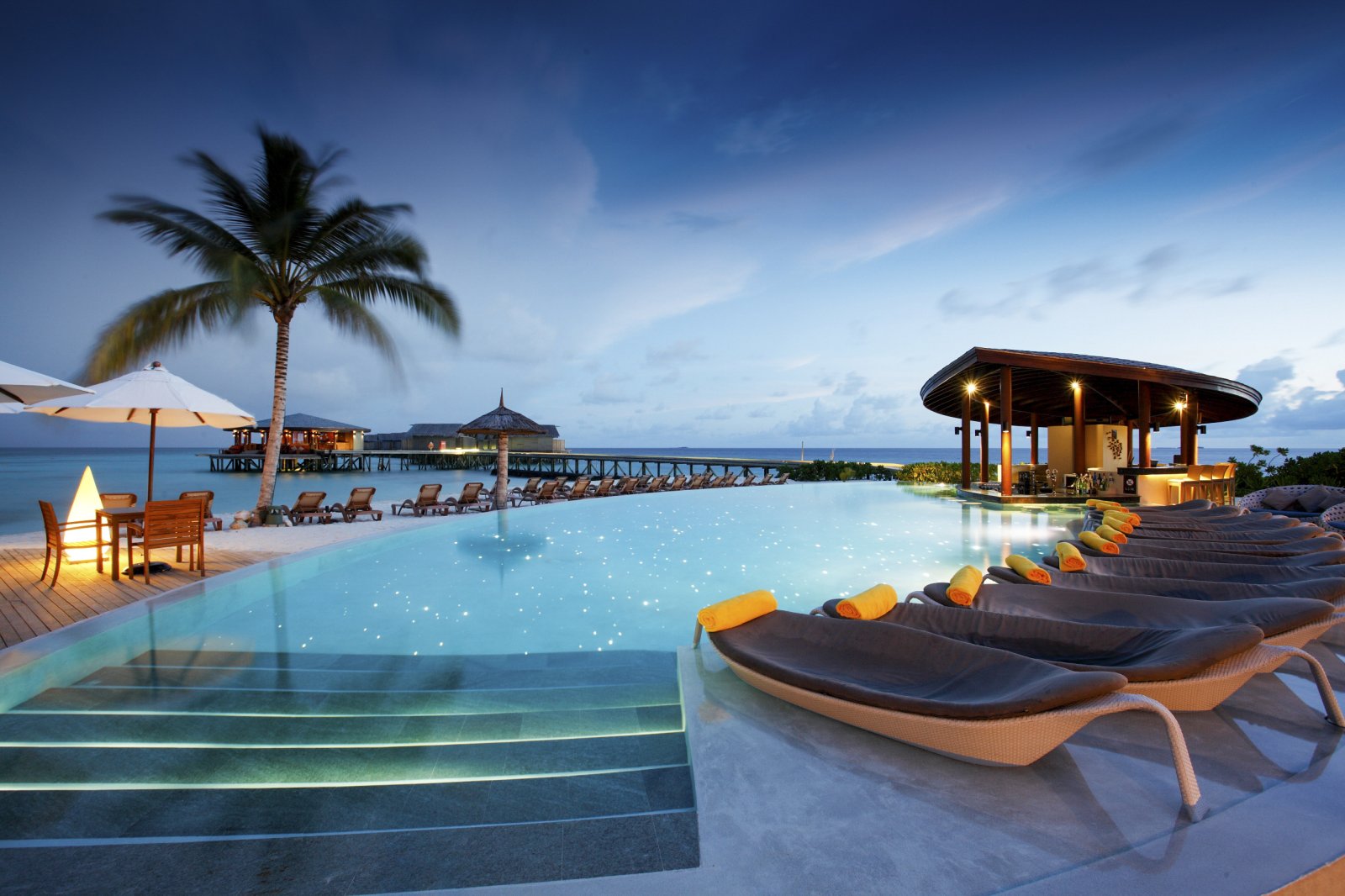Infinity pool with an overwater pavilion