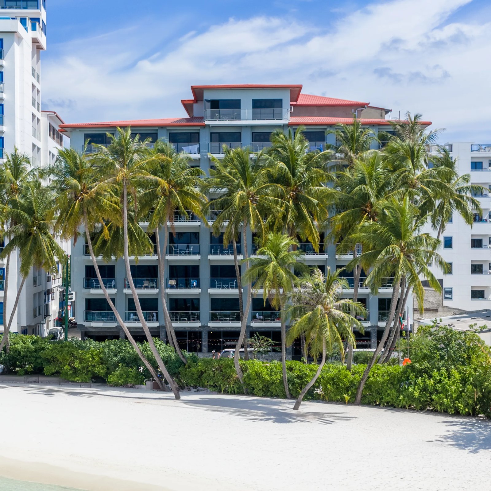 Kaani Grand Seaview hotel exterior from the beach