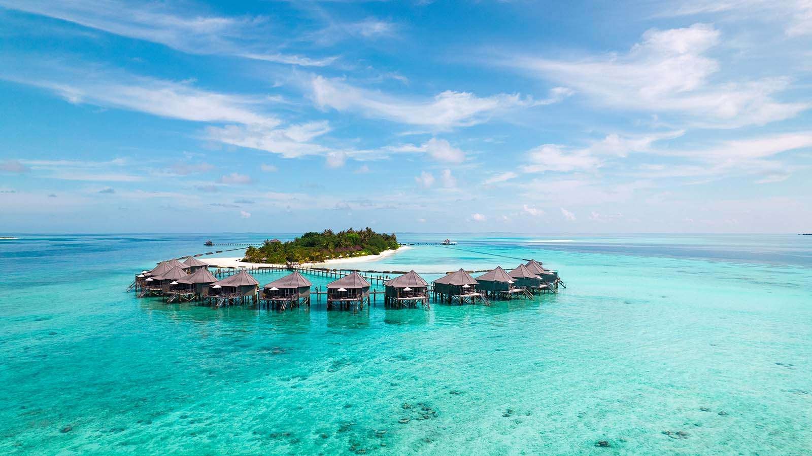 Overwater villas from above