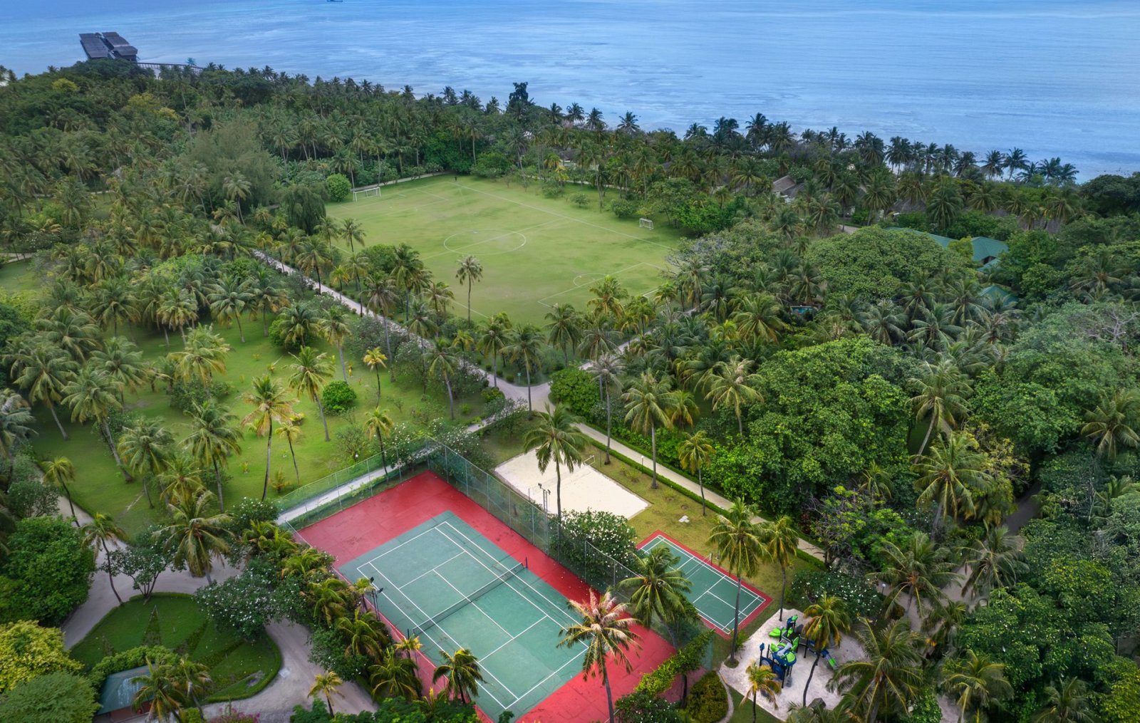 Aerial view of the tennis court and grounds