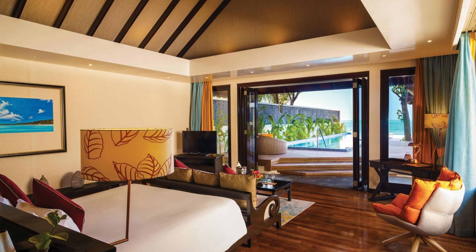 Bedroom with pool view