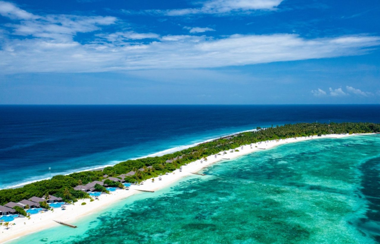 Island and lagoon from above
