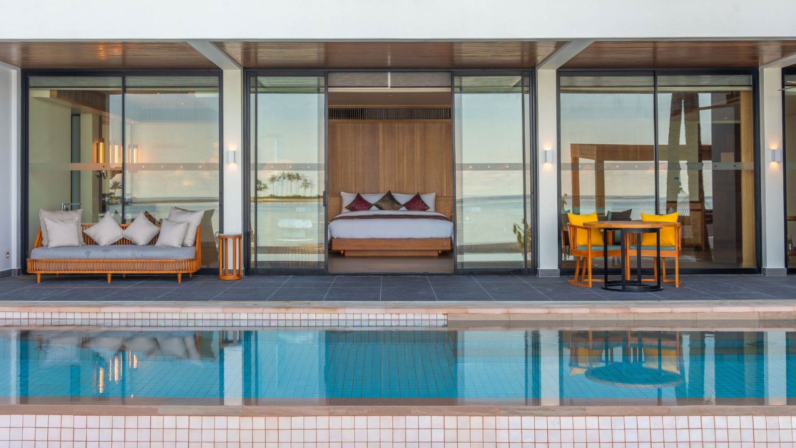 Beach villa with a private pool facing the sea