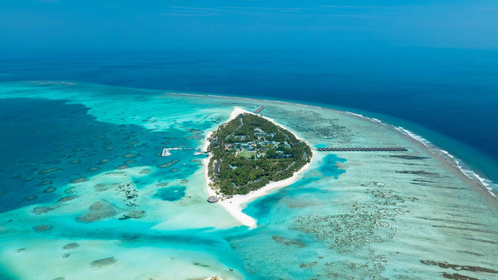 Aerial view of Meeru island and its reef