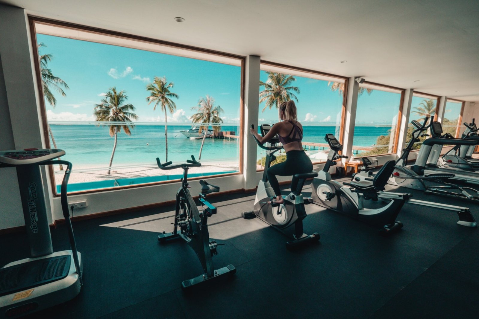 Health club gym with ocean views