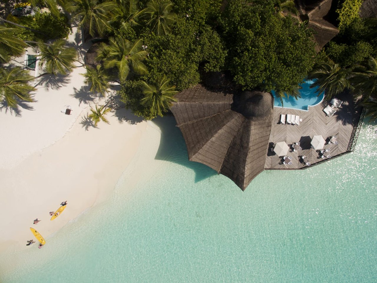 Aerial view of the island and white-sand beach