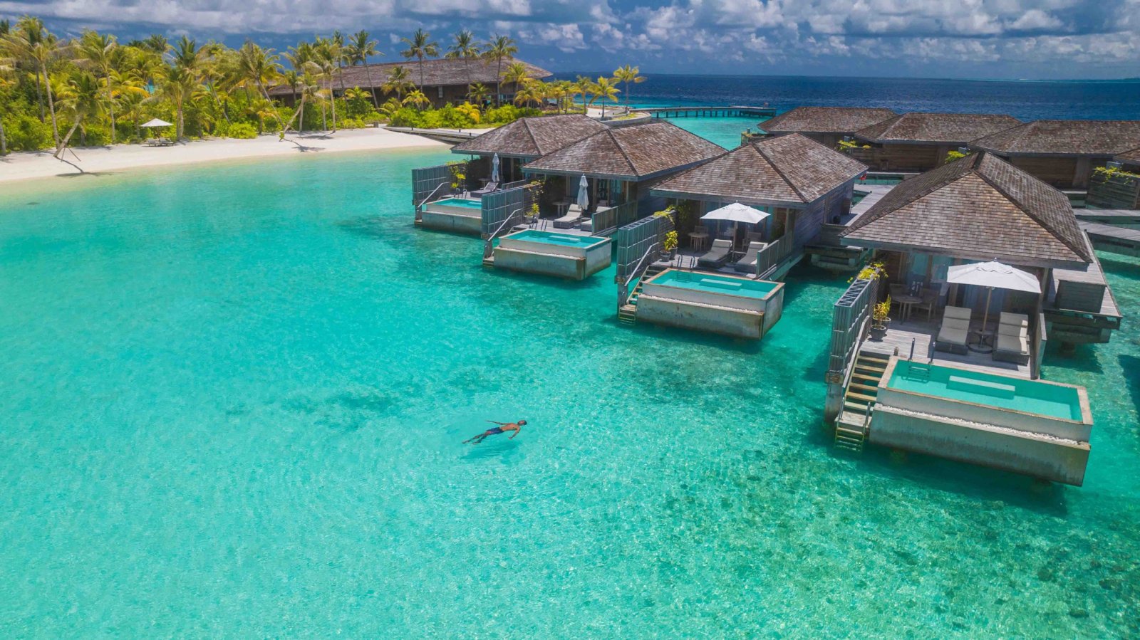 Lagoon Pool Villa: aerial view of overwater villas with pools