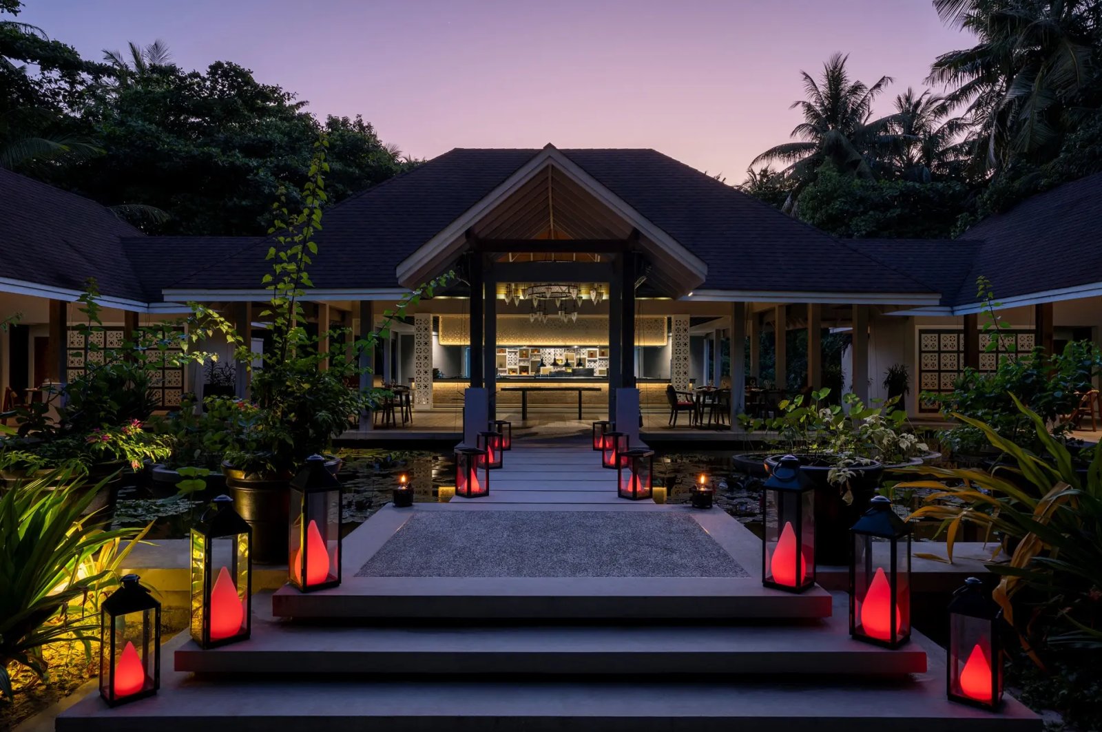 Battuta restaurant entrance at dusk
