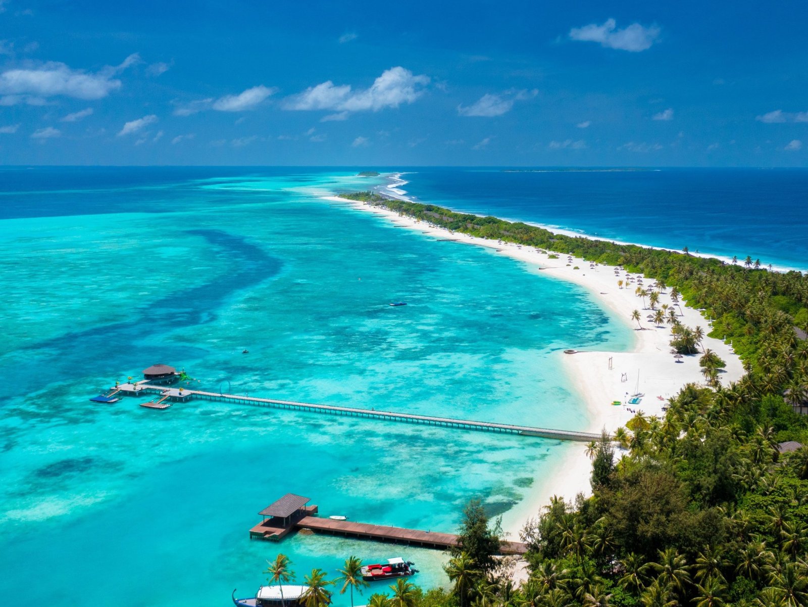 Long sandbar and lagoon from above