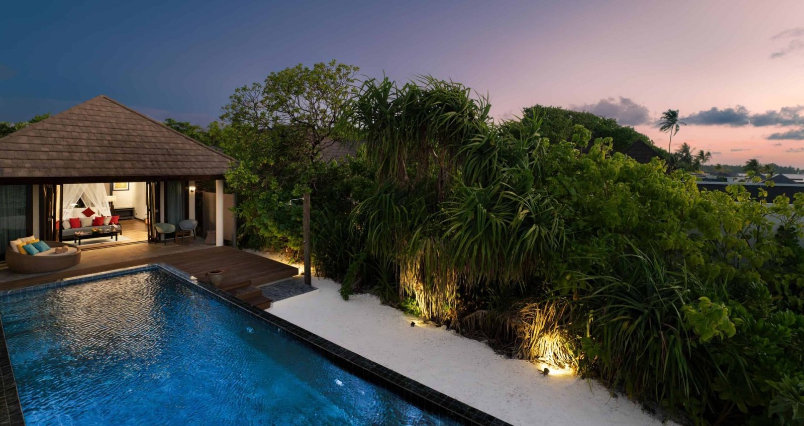 Private pool at dusk