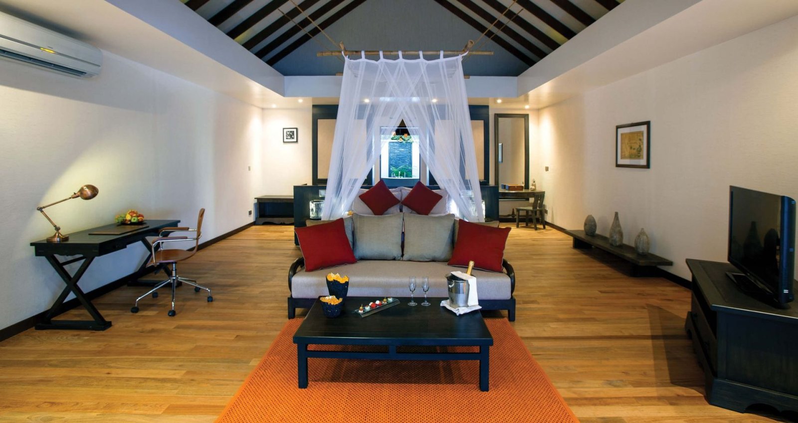 Living area and bed