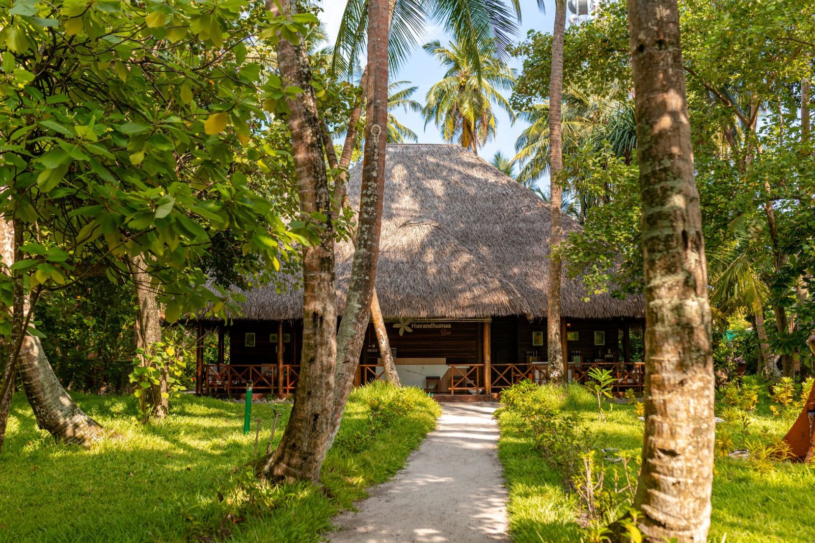 Resort building among the palm trees