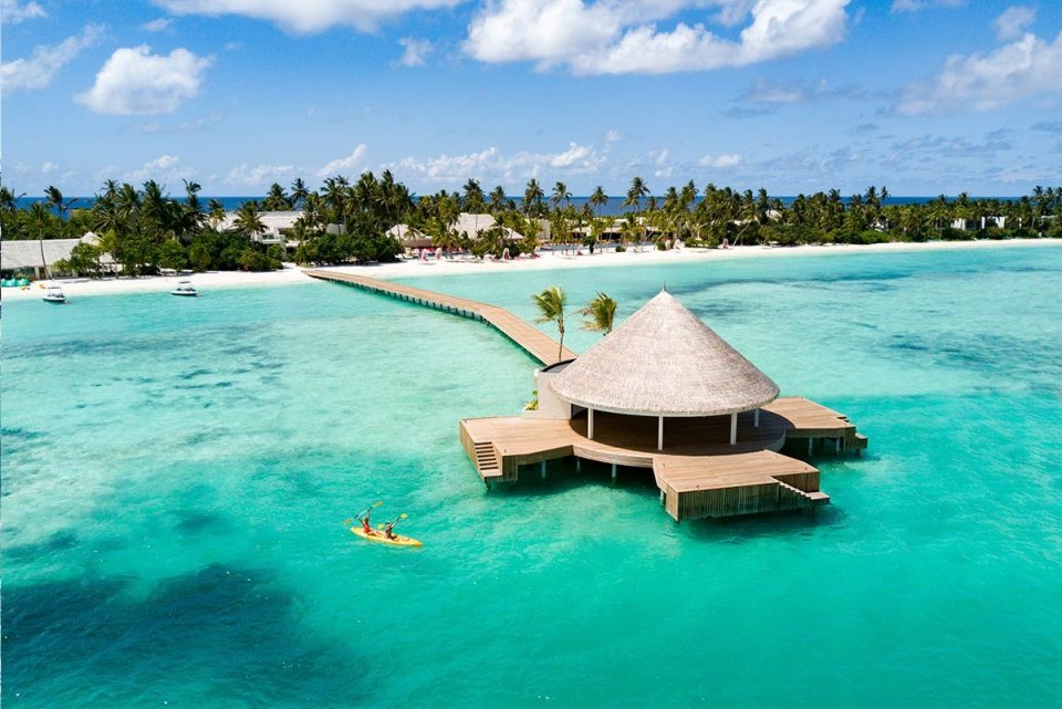 Over-water restaurant on the jetty from above