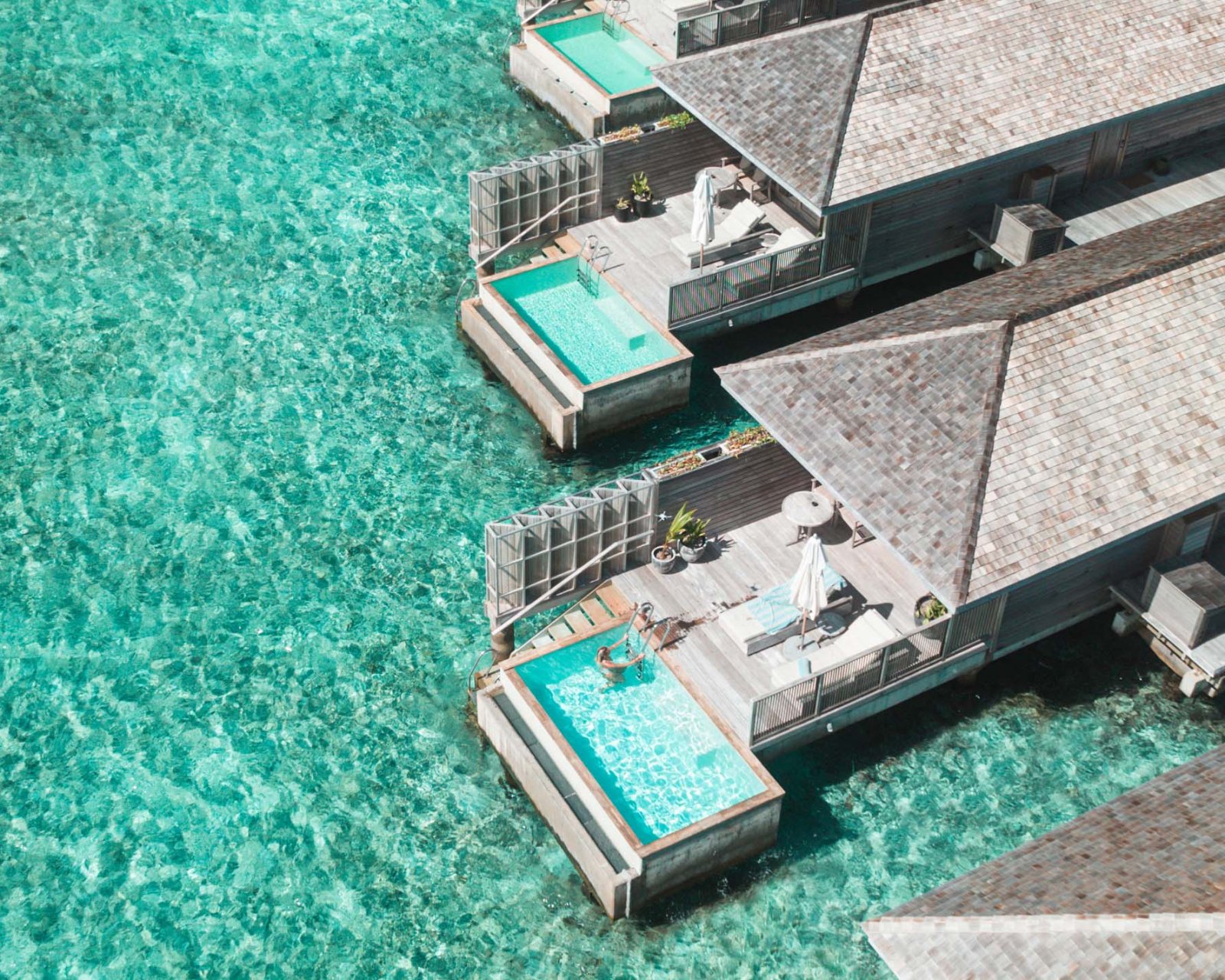 Aerial view of the villas and lagoon