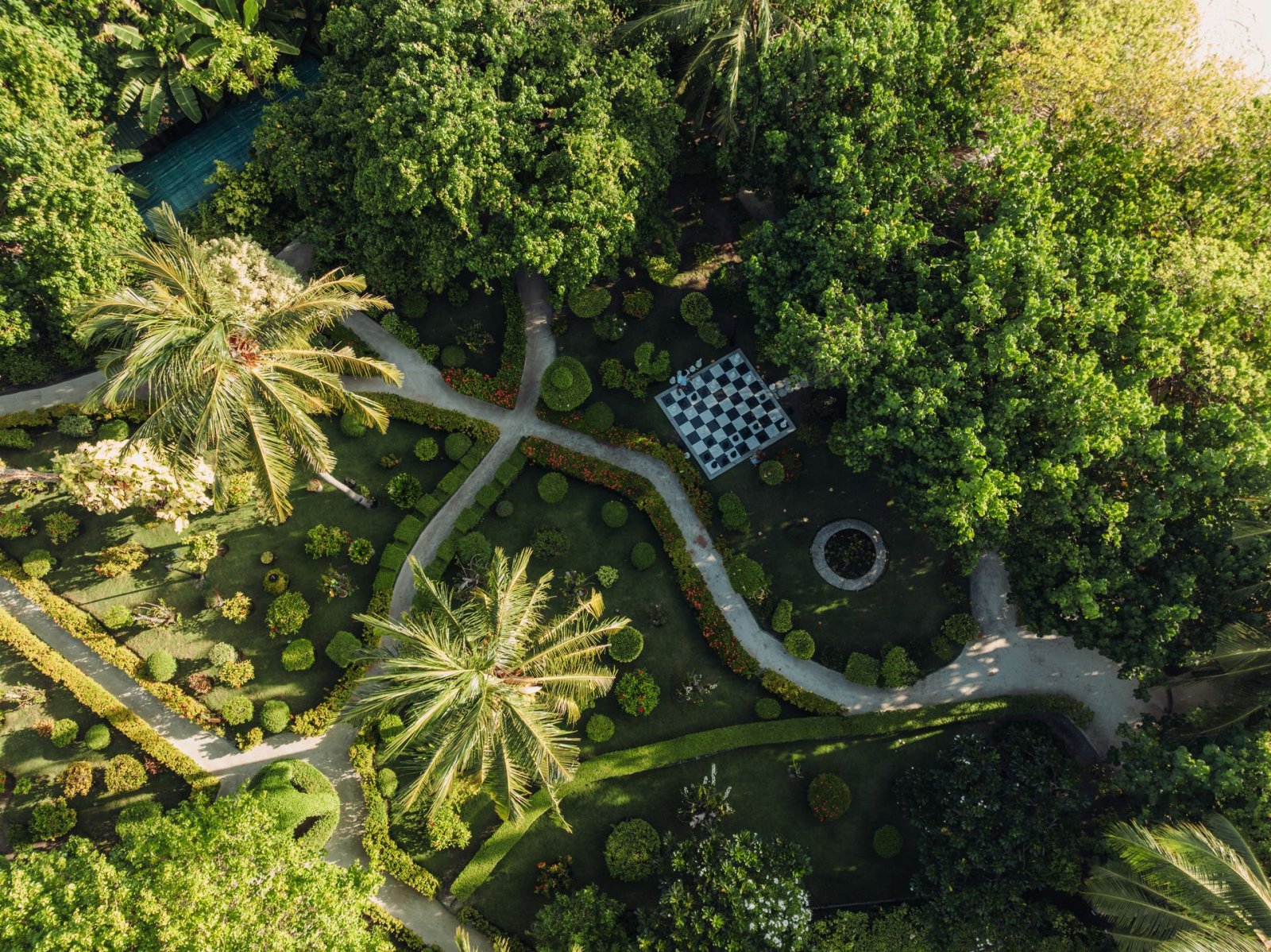 Aerial view of the island's gardens