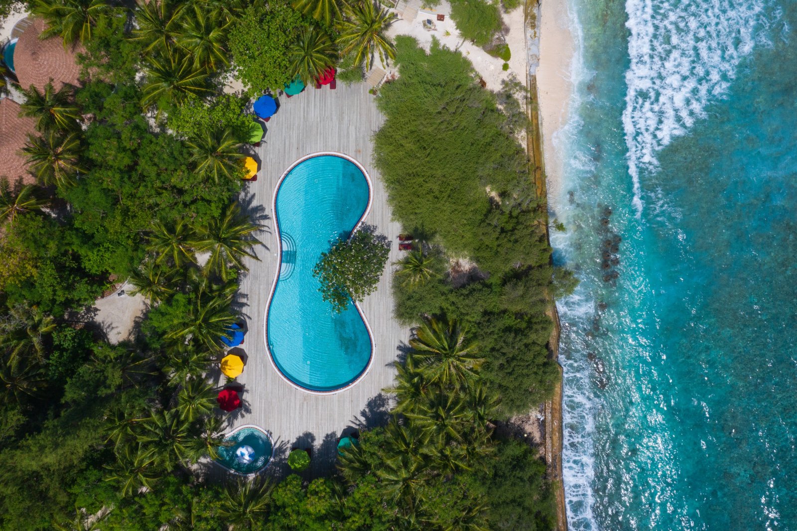 Aerial view of the pool beside the beach