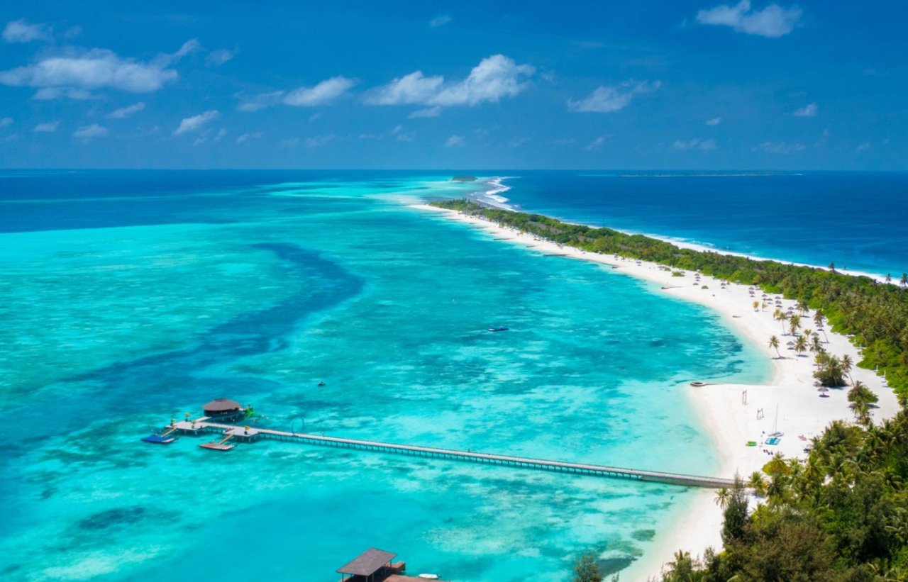 Island beach and lagoon from above