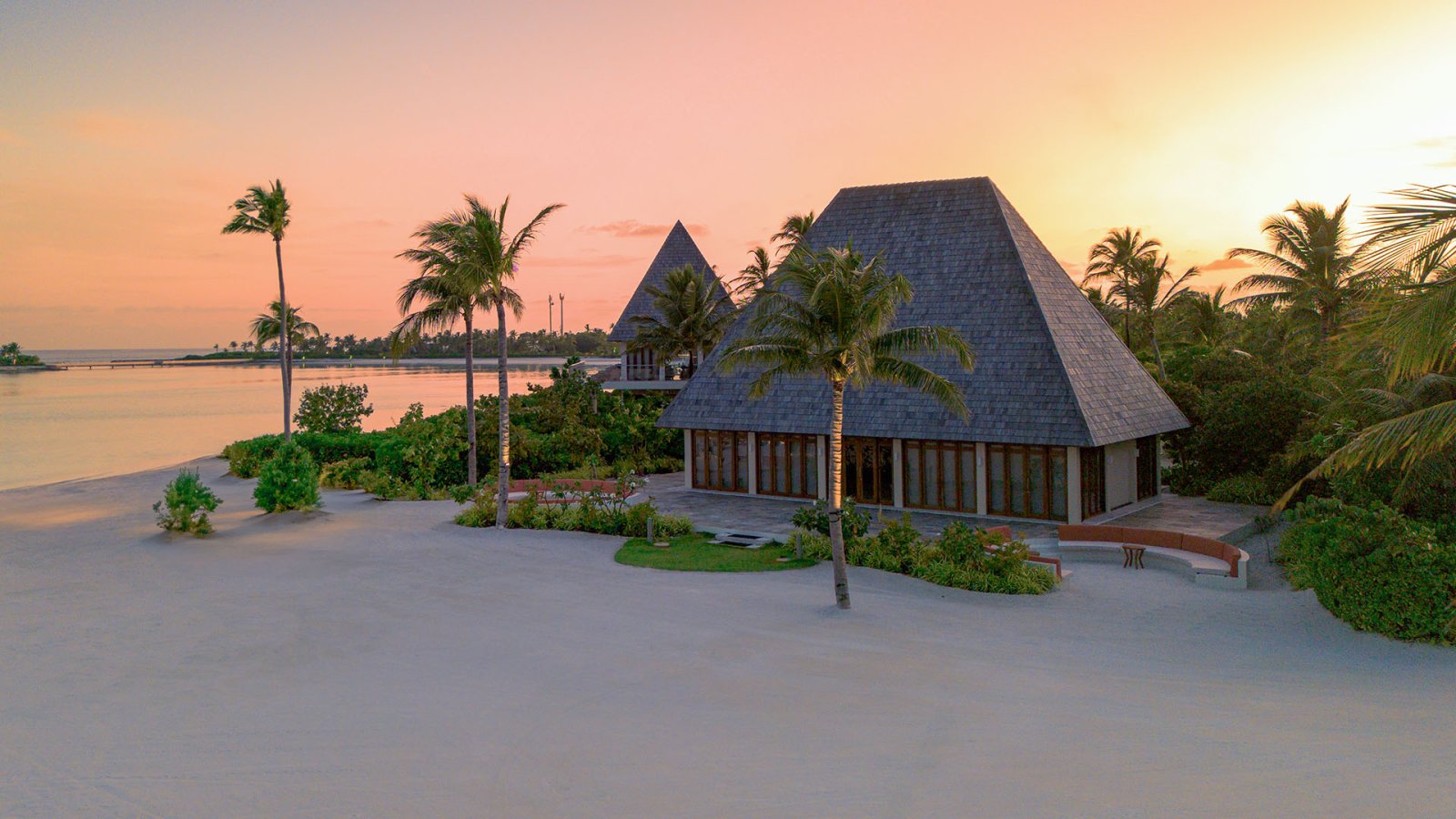 The Club beach pavilion at dusk