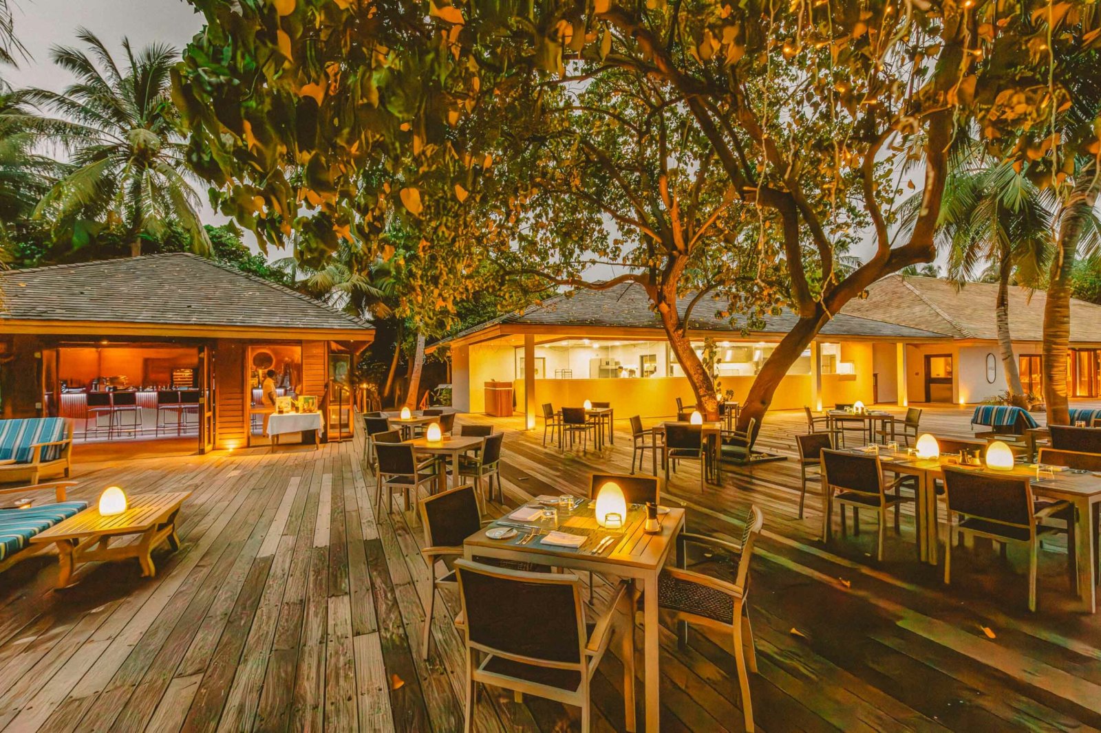 Beach restaurant at dusk
