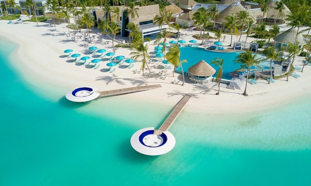 Beach club and lagoon from above