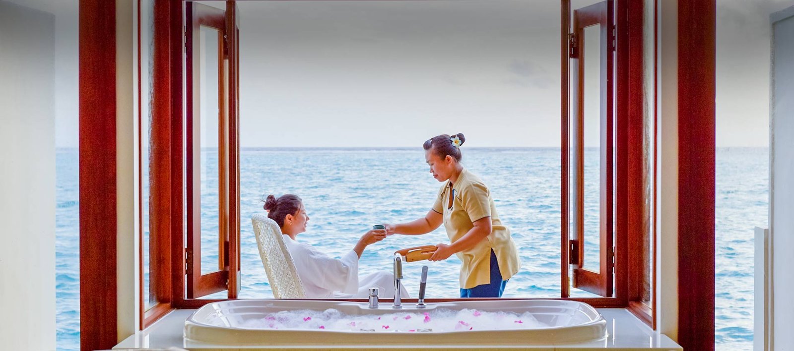Spa treatment room with an ocean view