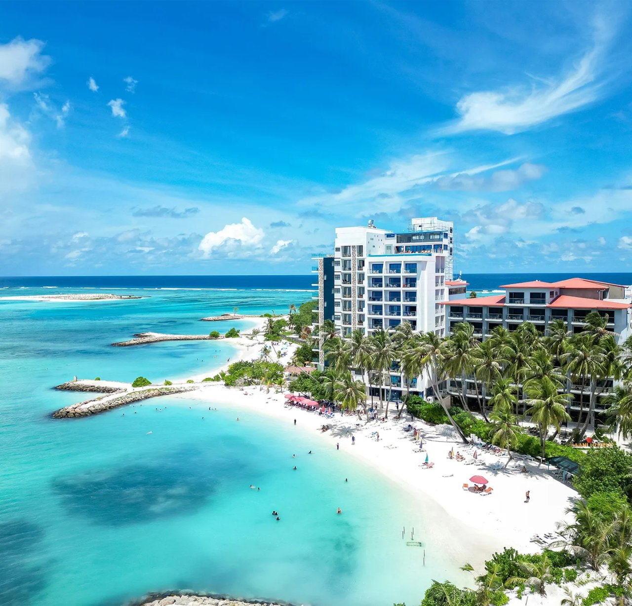 Kaani Palm Beach and the Maafushi beach from above