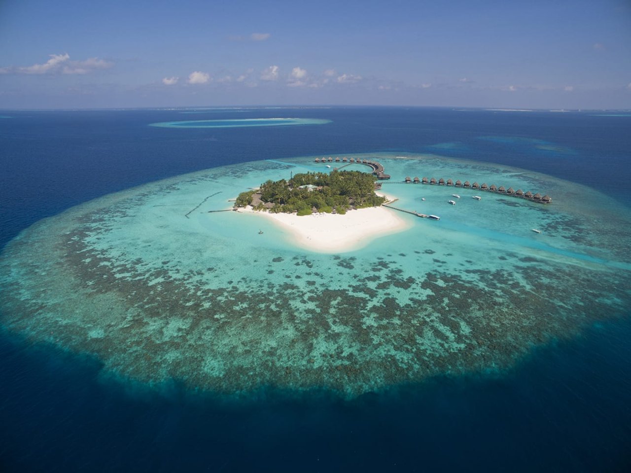 Aerial view of Thulhagiri island and its reef